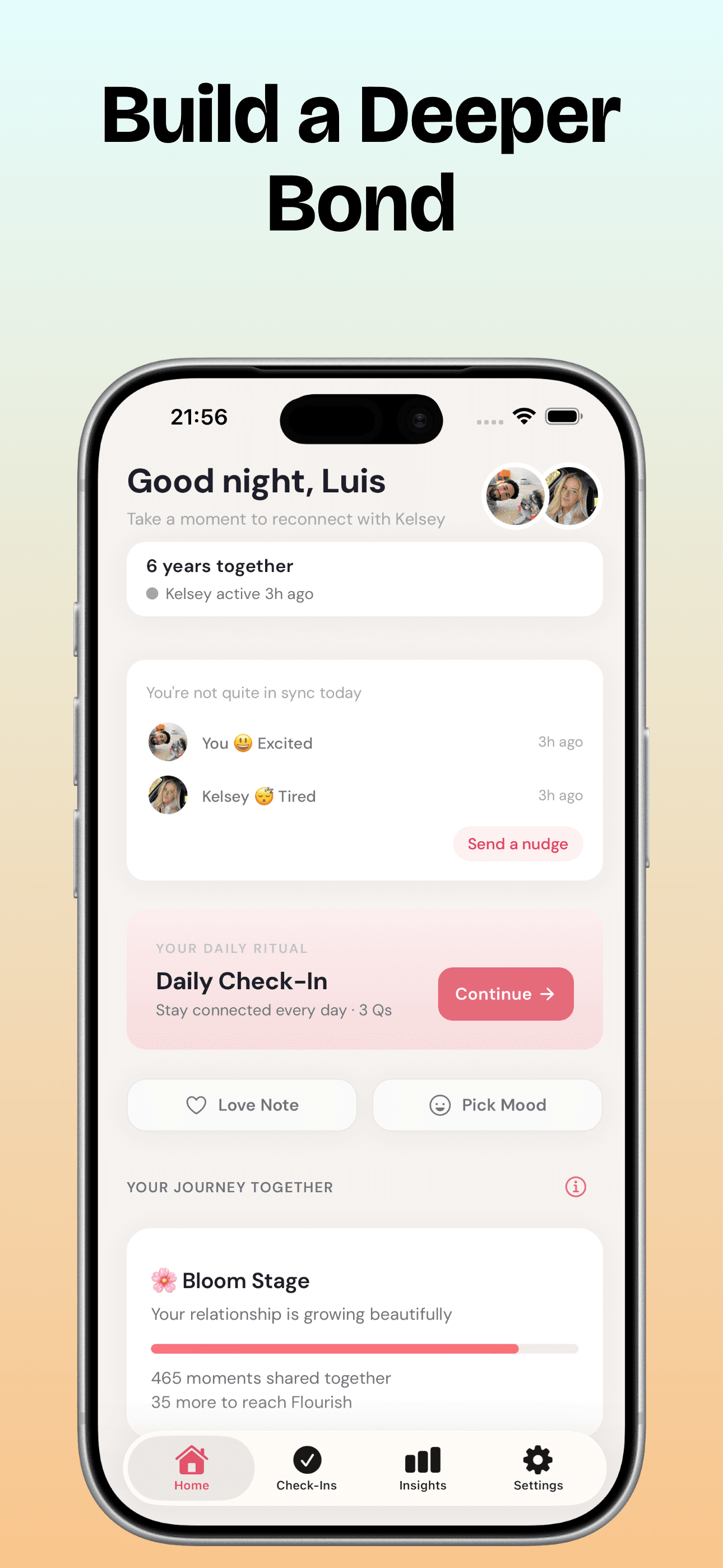 Synced Hearts app - daily check-in